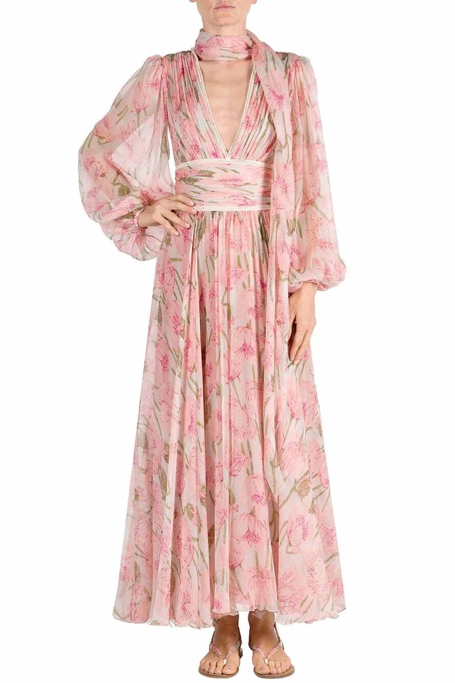 NEW LUISA BECCARIA big poppies chiffon dress in pink/ multi